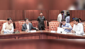Devendra Fadnavis chairs a review meeting with officials on the Mumbai Water Metro project.