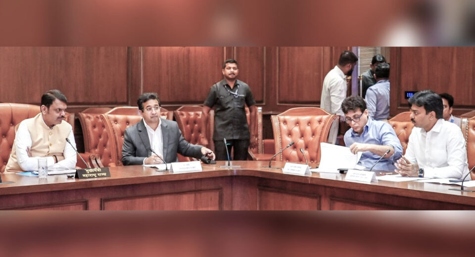 Devendra Fadnavis chairs a review meeting with officials on the Mumbai Water Metro project.