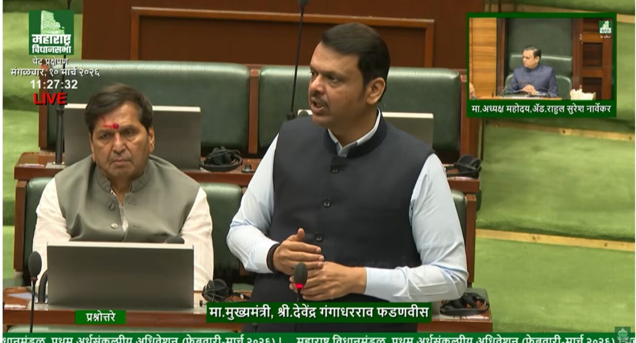 Chief Minister Devendra Fadnavis speaking in Maharashtra Assembly on cyber fraud and social media law