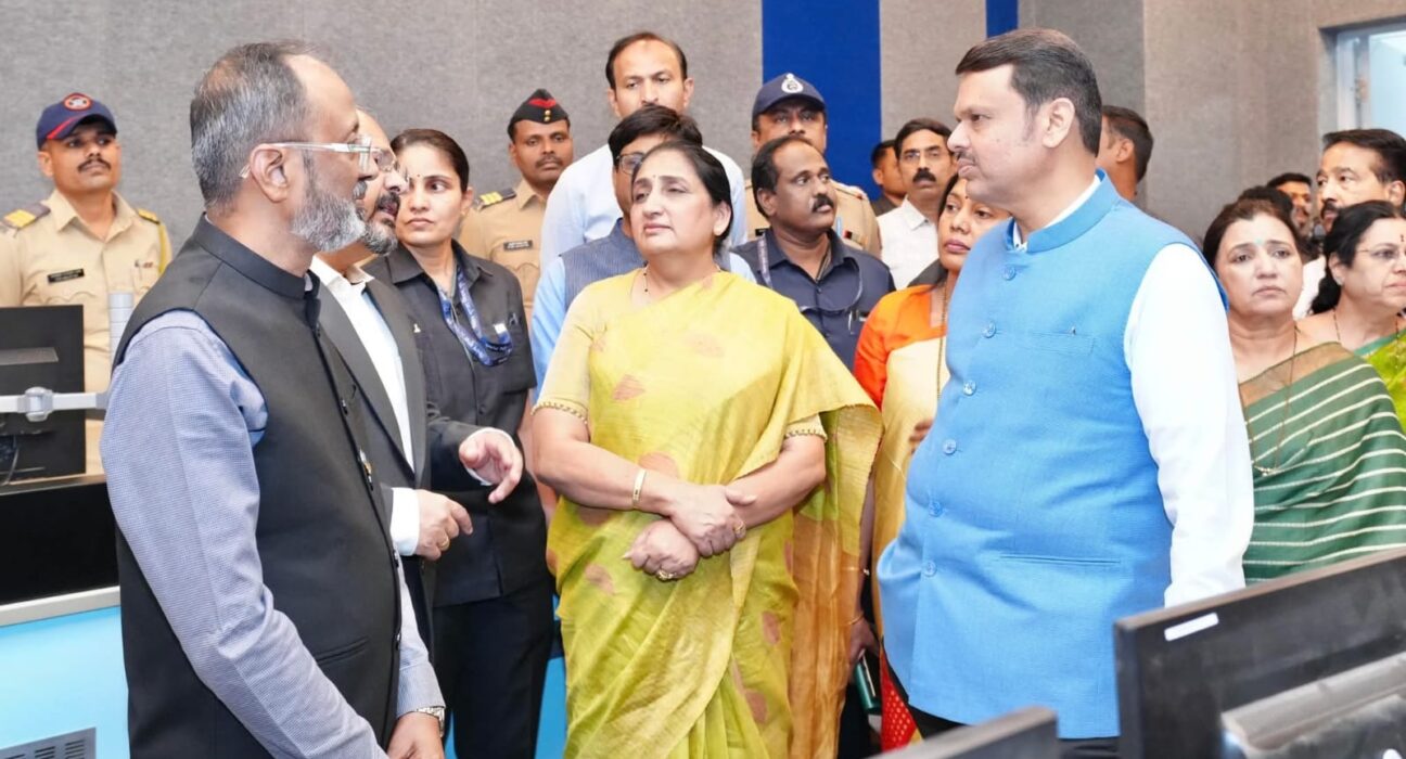 Sunetra Pawar with Maharashtra Chief Minister Devendra Fadnavis during a review meeting in Pune.