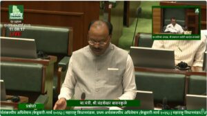 Chandrashekhar Bawankule speaks during the Maharashtra Legislative Assembly budget session in Mumbai.