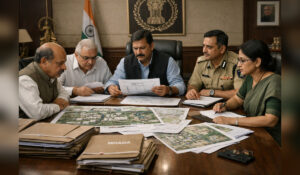 Officials reviewing MHADA housing documents during investigation into Nashik reservation irregularities