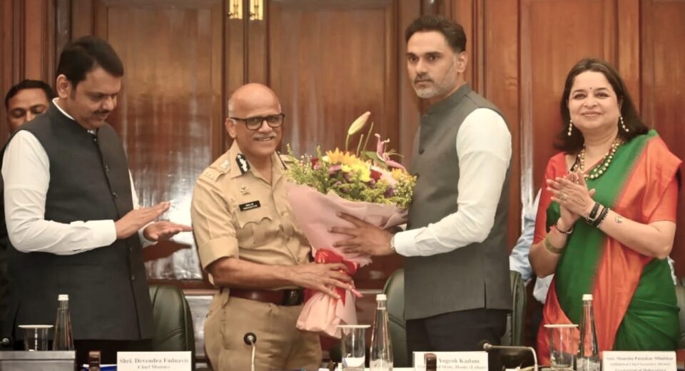 Devendra Fadnavis and Yogesh Kadam during a high-level meeting on law and order with Maharashtra Police officials