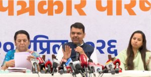 Devendra Fadnavis addressing a press conference on women’s reservation issue in Maharashtra