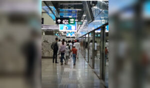 Passengers walking inside Mumbai Metro-3 underground corridor after technical disruption near Dharavi station