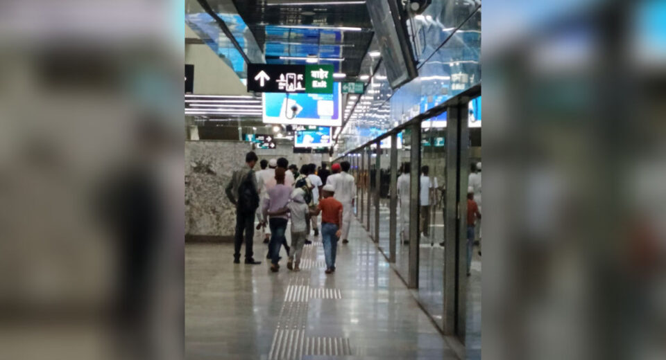 Passengers walking inside Mumbai Metro-3 underground corridor after technical disruption near Dharavi station
