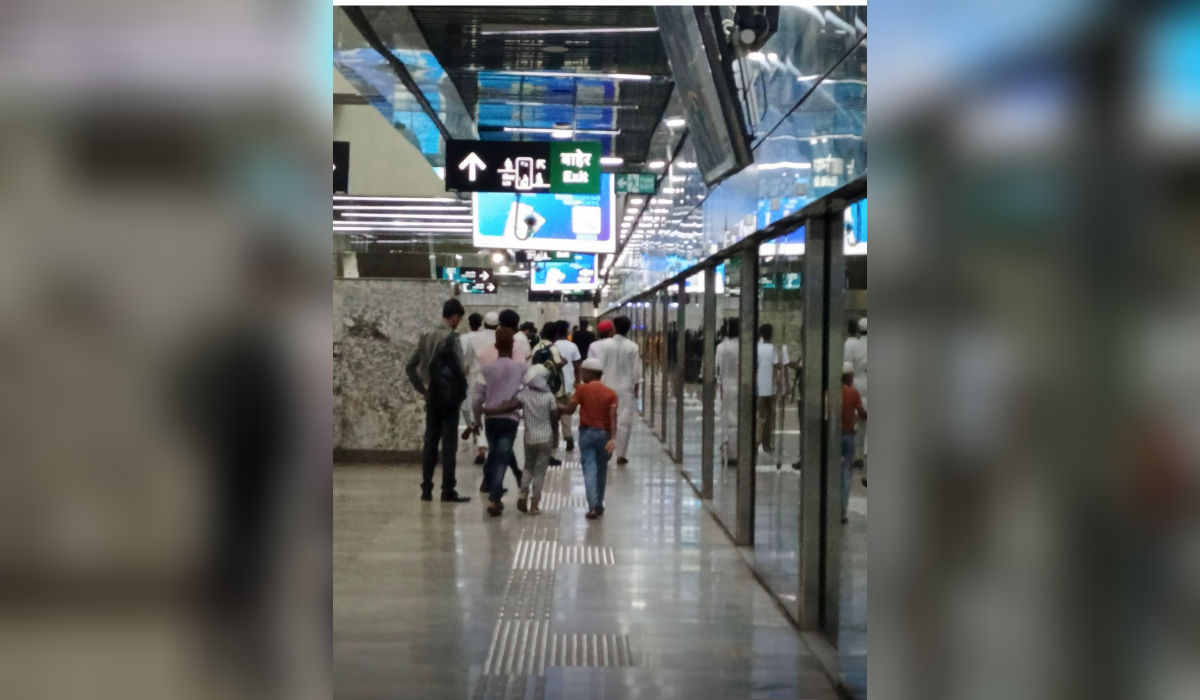 Passengers walking inside Mumbai Metro-3 underground corridor after technical disruption near Dharavi station