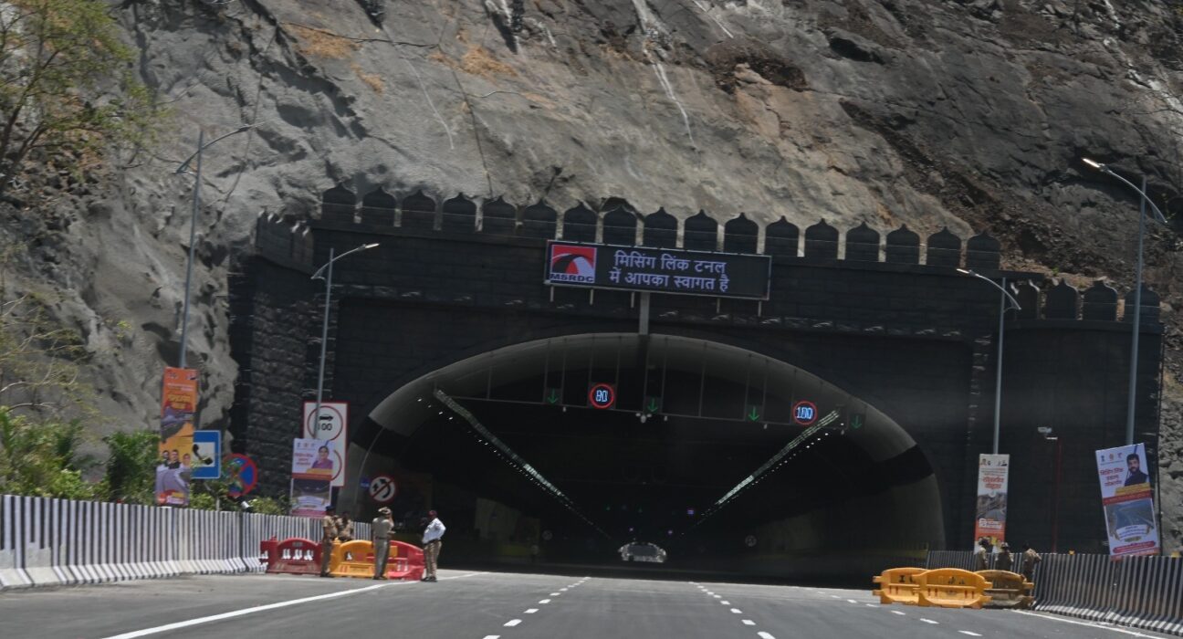 Entrance of the Mumbai Pune Missing Link tunnel project in the Sahyadri hills