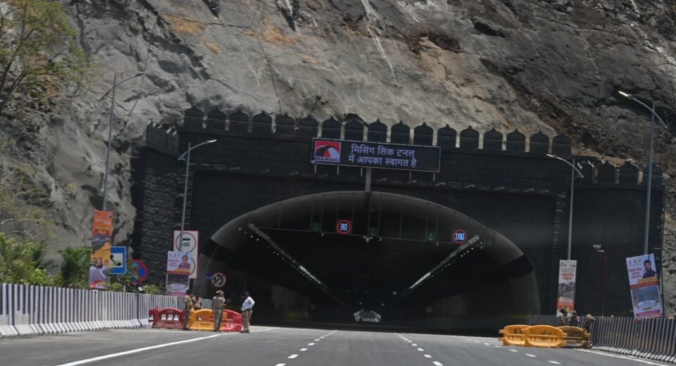 Entrance of the Mumbai Pune Missing Link tunnel project in the Sahyadri hills