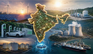 Illustration showing India’s transition toward a diversified and resilient energy system including renewables, hydrogen, nuclear and conventional fuels