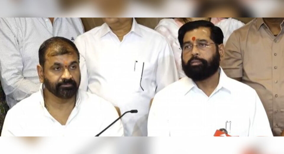 Deputy Chief Minister Eknath Shinde and MLC Sachin Ahir address the media after Ahir joined Shiv Sena and was announced as the Mahayuti candidate for the Maharashtra Legislative Council Deputy Chairman election.