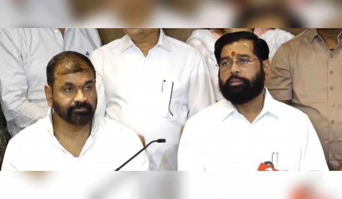 Deputy Chief Minister Eknath Shinde and MLC Sachin Ahir address the media after Ahir joined Shiv Sena and was announced as the Mahayuti candidate for the Maharashtra Legislative Council Deputy Chairman election.