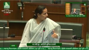 Women and Child Development Minister Aditi Tatkare speaking in the Maharashtra Legislative Assembly while responding to a discussion on child marriage prevention and the Bal Vivah Mukt Bharat campaign.