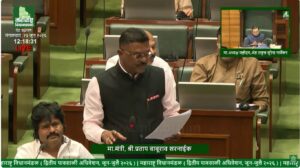 Transport Minister Pratap Sarnaik addressing the Maharashtra Legislative Assembly while announcing allowance and salary hike benefits for ST employees.