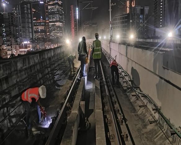 Metro maintenance teams conduct night-time track inspections and preventive maintenance ahead of the monsoon season on Mumbai Metro corridors.