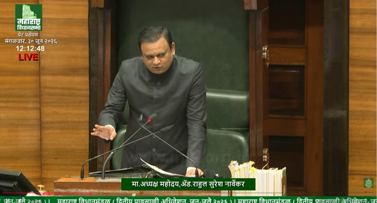 Maharashtra Legislative Assembly Speaker Rahul Narwekar addressing the House during a discussion on recurring power outages in South Mumbai and BEST's electricity distribution network.