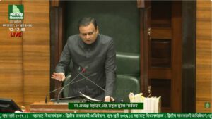 Maharashtra Legislative Assembly Speaker Rahul Narwekar addressing the House during a discussion on recurring power outages in South Mumbai and BEST's electricity distribution network.