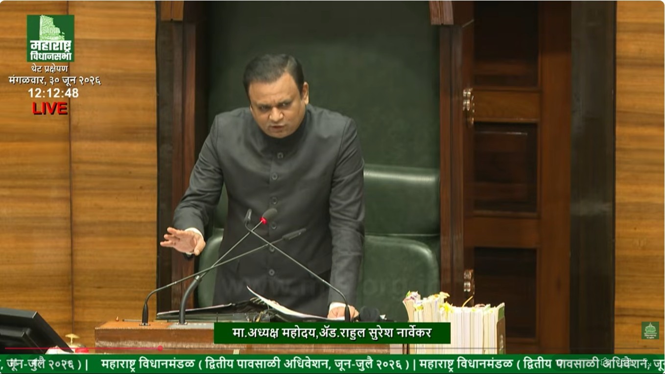 Maharashtra Legislative Assembly Speaker Rahul Narwekar addressing the House during a discussion on recurring power outages in South Mumbai and BEST's electricity distribution network.