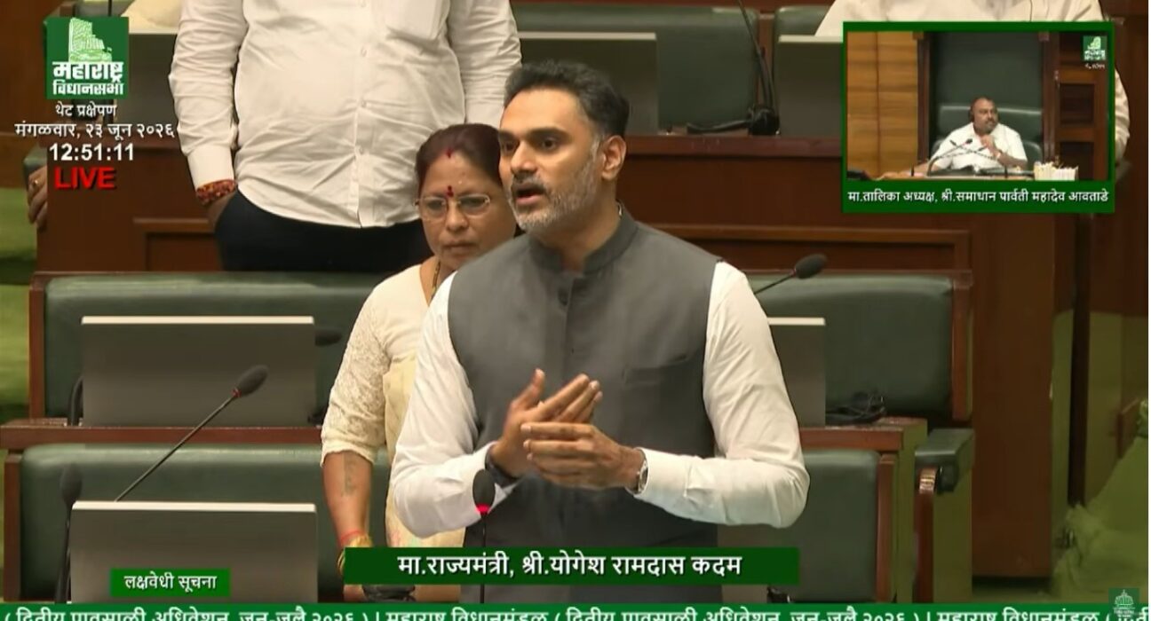 Minister of State Yogesh Kadam addressing the Maharashtra Legislative Assembly during a discussion on triple talaq and the protection of Muslim women in Mumbai.