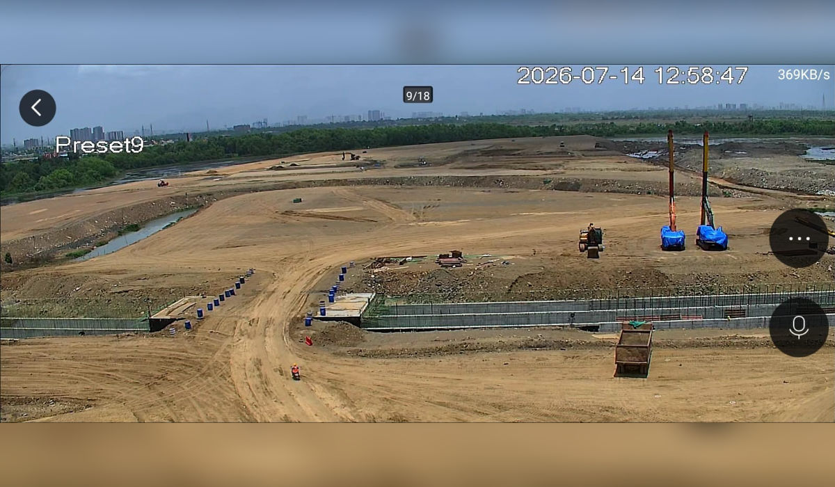 Aerial view of the under-construction Kasheli Metro Depot for Mumbai Metro Line 5, showing earthworks, railway connectivity, depot infrastructure and ongoing construction activities.
