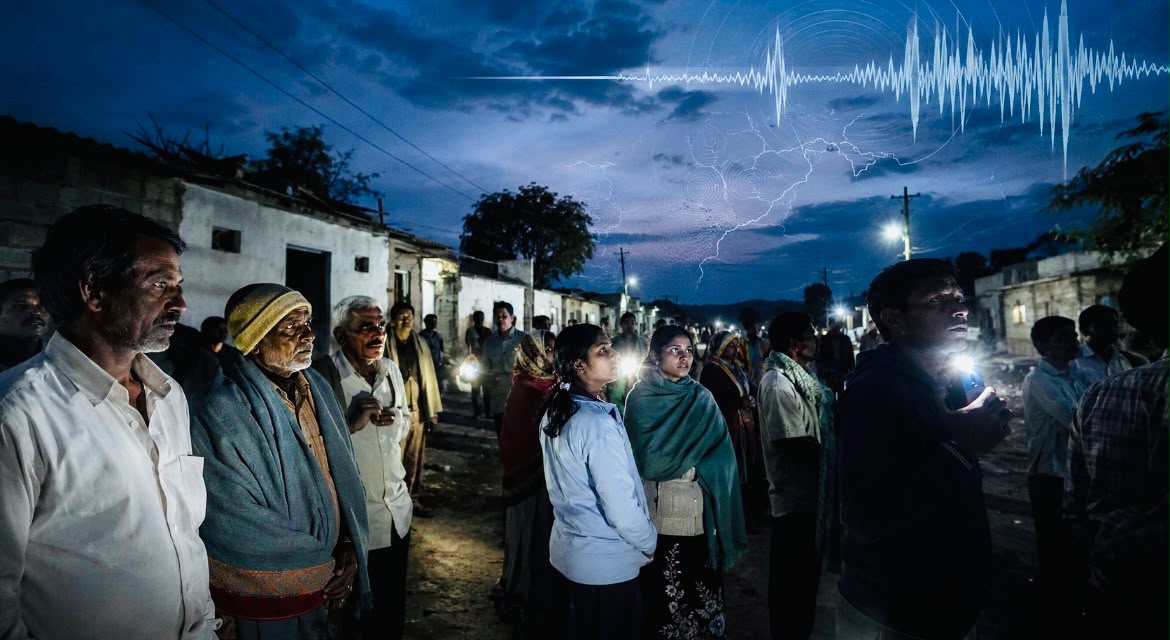 मराठवाड्यातील हिंगोली, नांदेड, परभणी आणि लातूर जिल्ह्यांत जाणवलेल्या भूकंपानंतर घराबाहेर जमलेले नागरिक.