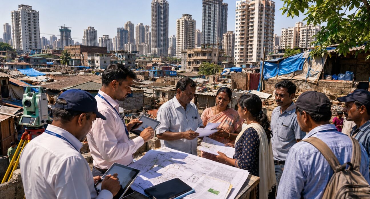 मुंबई आणि पुण्यातील २०११ पूर्वीच्या पात्र अतिक्रमित बांधकामांच्या नियमितीकरणाबाबत मंत्रालयात झालेल्या आढावा बैठकीत महसूल विभागाचे वरिष्ठ अधिकारी.