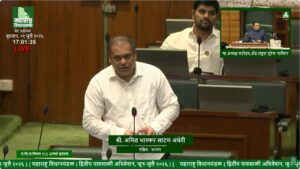 BJP MLA Amit Satam addresses the Maharashtra Legislative Assembly during a discussion on reforms, transparency and governance in the Brihanmumbai Municipal Corporation (BMC).