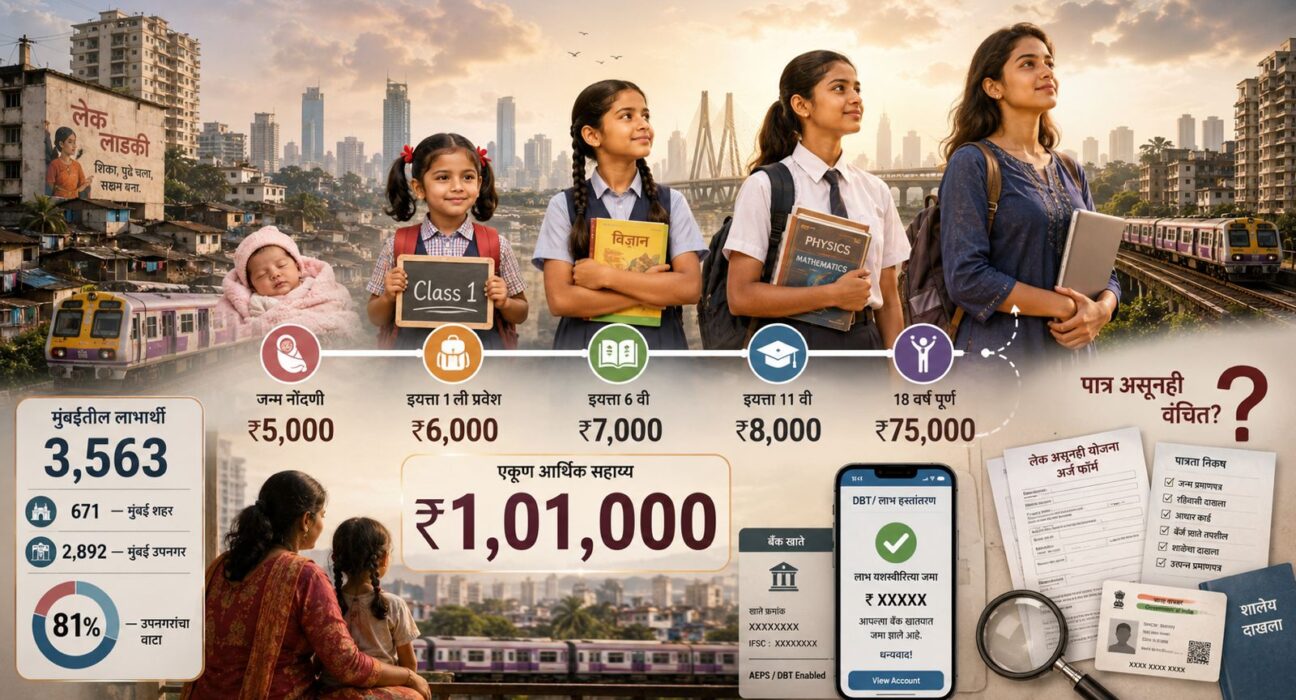 मुंबईतील 3,563 मुलींना लेक लाडकी योजनेअंतर्गत ₹1.01 लाखांपर्यंत टप्प्याटप्प्याने मिळणाऱ्या आर्थिक मदतीचे प्रतिनिधिक चित्र