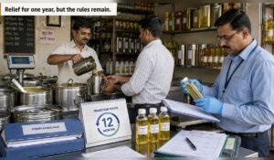 Maharashtra loose edible oil shop with FDA inspection and 12-month transition period for traders to comply with food safety rules