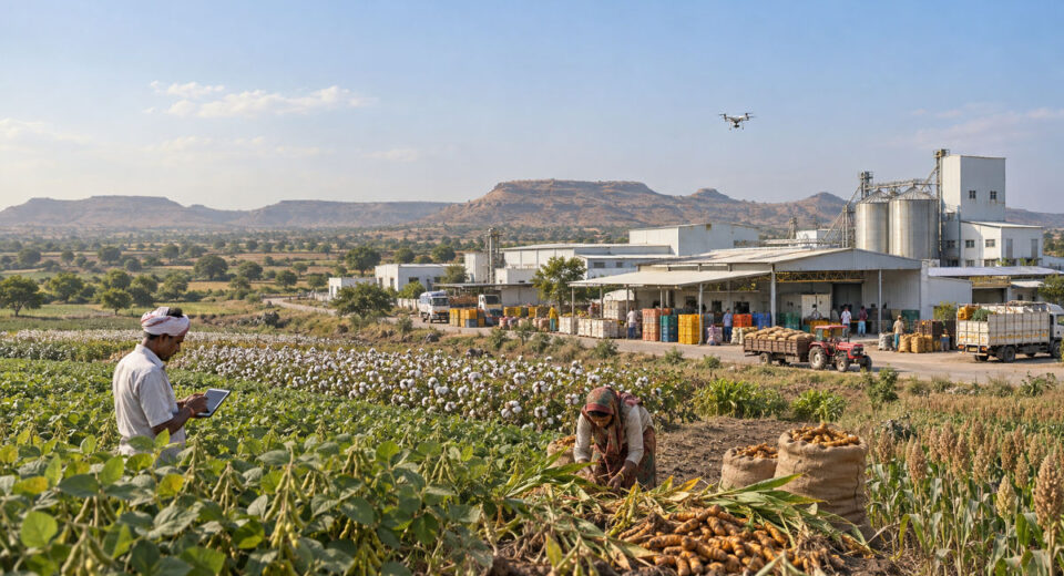 Marathwada agriculture agro-processing industry and rural technology editorial illustration