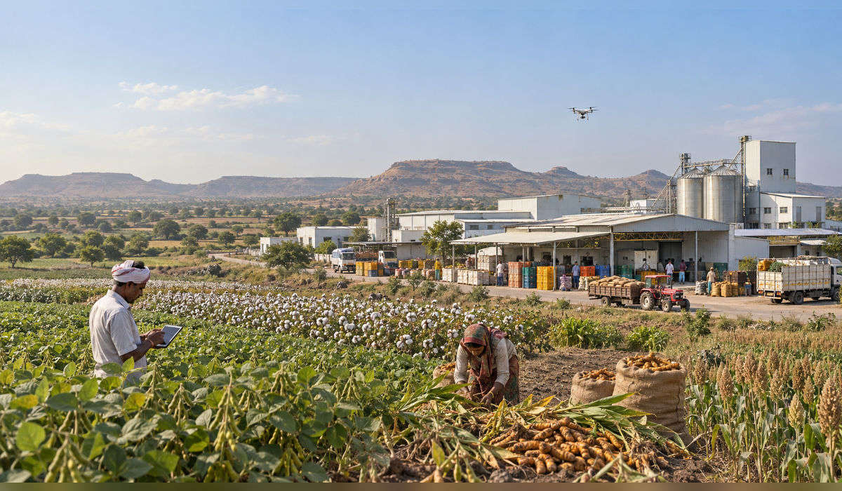 Marathwada agriculture agro-processing industry and rural technology editorial illustration